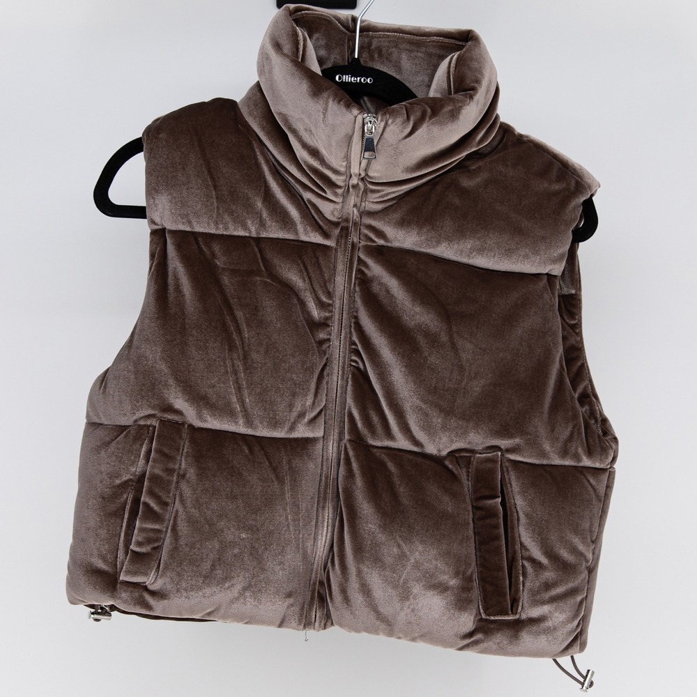 NEW Stoosh Velvet Velour Quilted puffer Sleeveless Full Zip Vest Jacket Medium